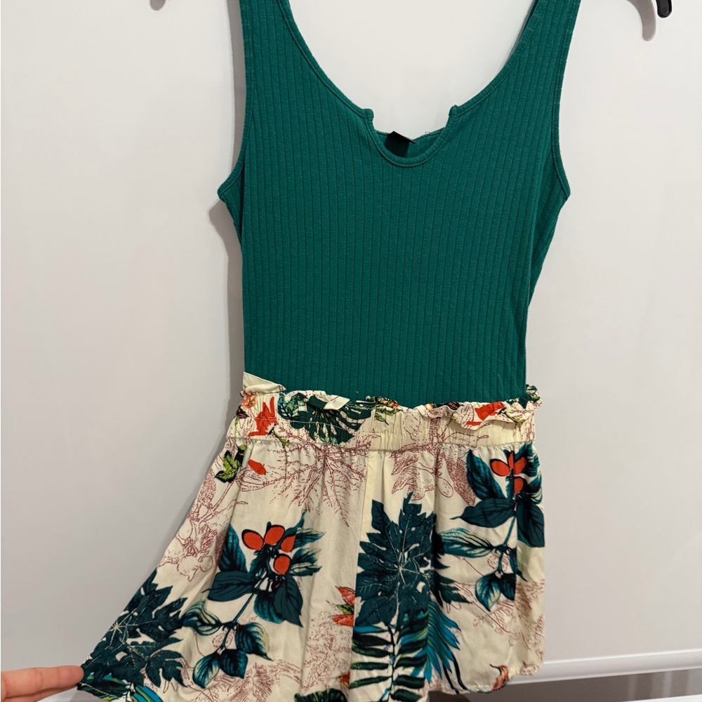 SHEIN Teal and Cream Tropical Jumpsuit